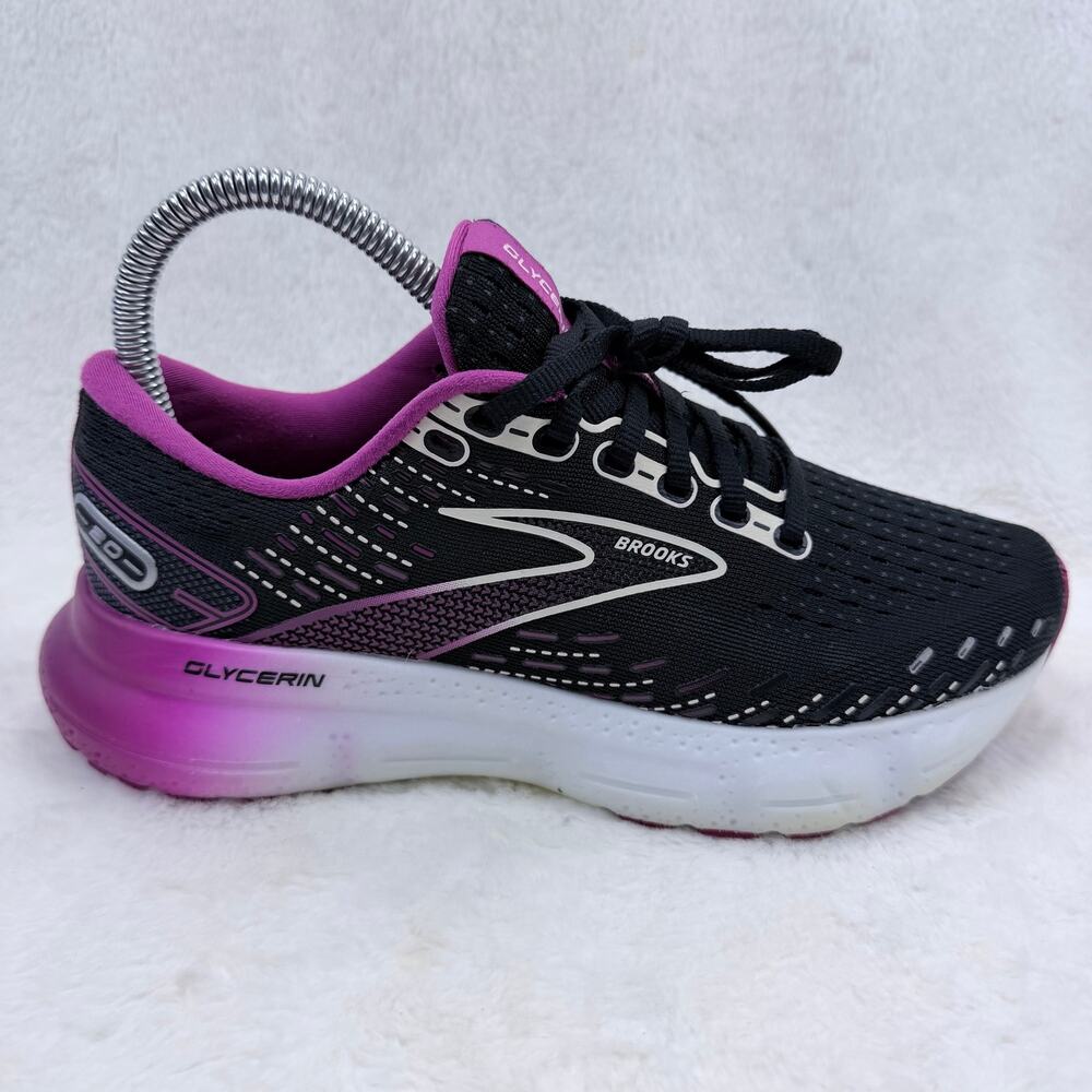 Brooks Glycerin GTS 20 Womens Running Shoes Black Fuchsia Linen Size 6 Support